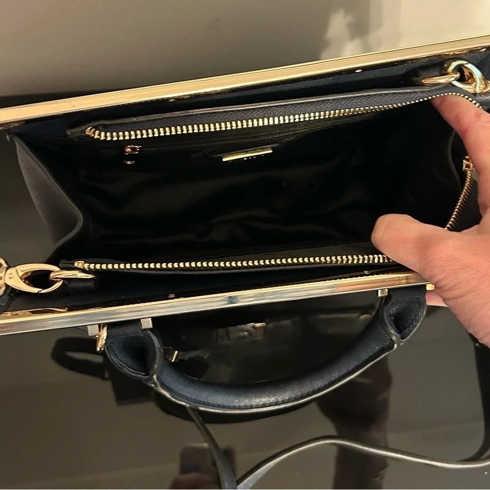 Dune London Navy Satchel with Gold Hardware and Detachable Strap